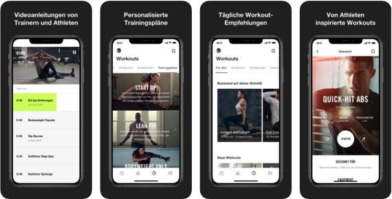 Screenshots aus der Nike Training Club App
