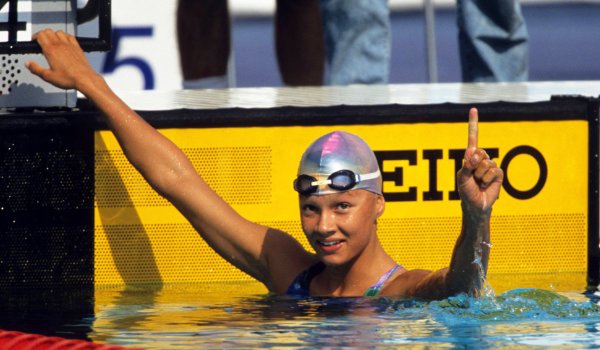 Franziska van Almsick bei Olympia 1992 in Barcelona.